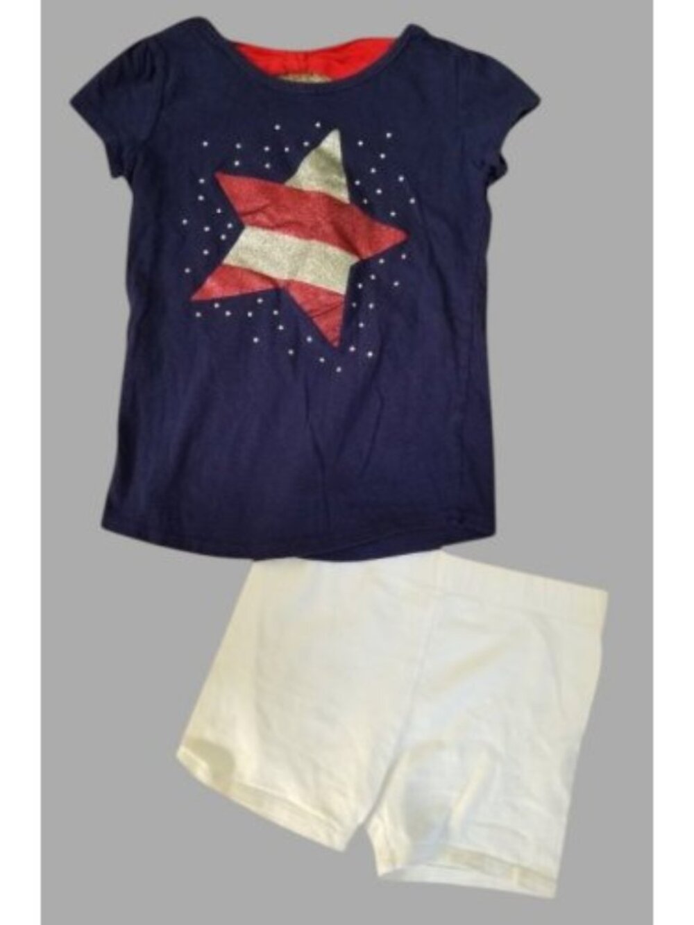 JUMPING BEANS Blue Sparkly Star Top GYMBOREE White Bike Shorts Girls Size 6